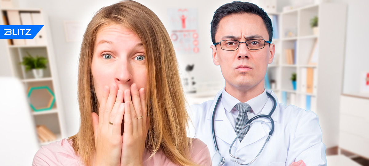 здзіўленая жанчына і незадаволены ўрач