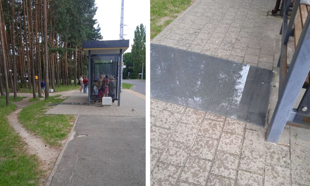 Остановка на Брестской областной больнице. Стекло аккуратно лежит на земле