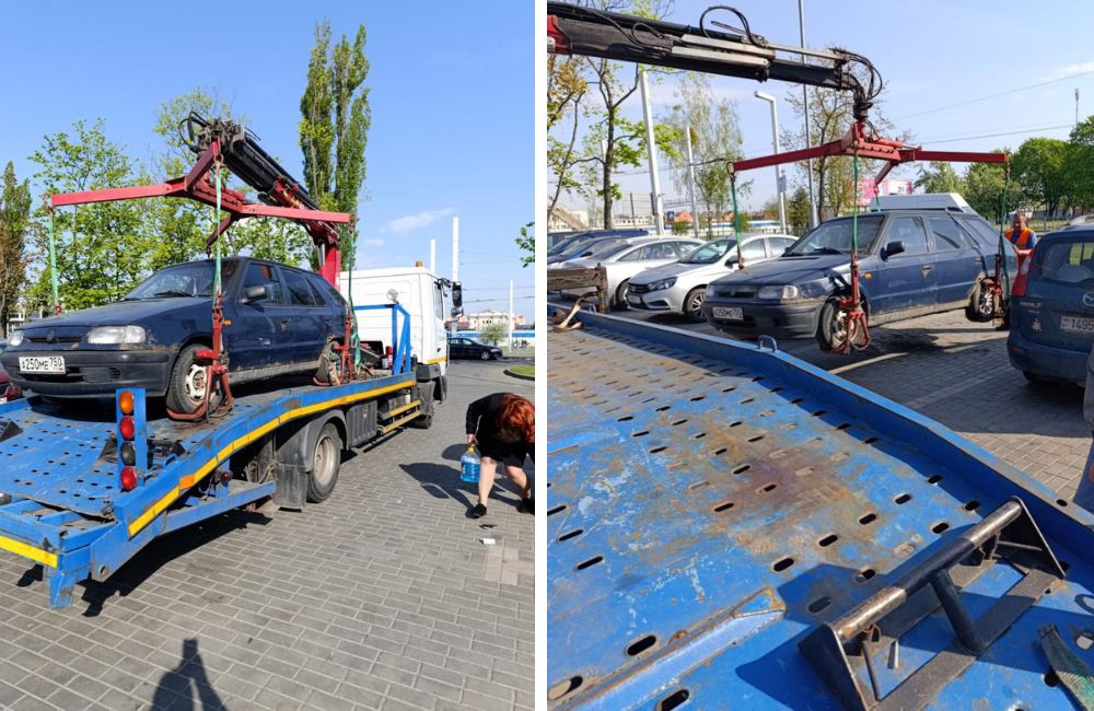 Эвакуация автохлама в Бресте работниками ДЭП. Фото: /t.me/brestjkh.