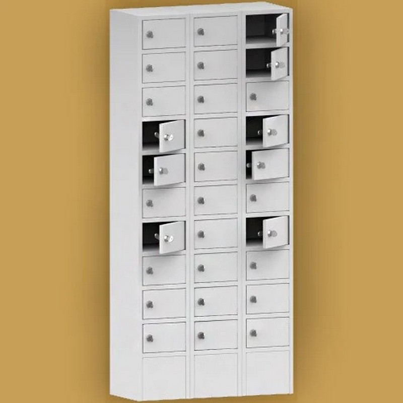 Металлический шкаф для хранения телефонов. Иллюстративное фото