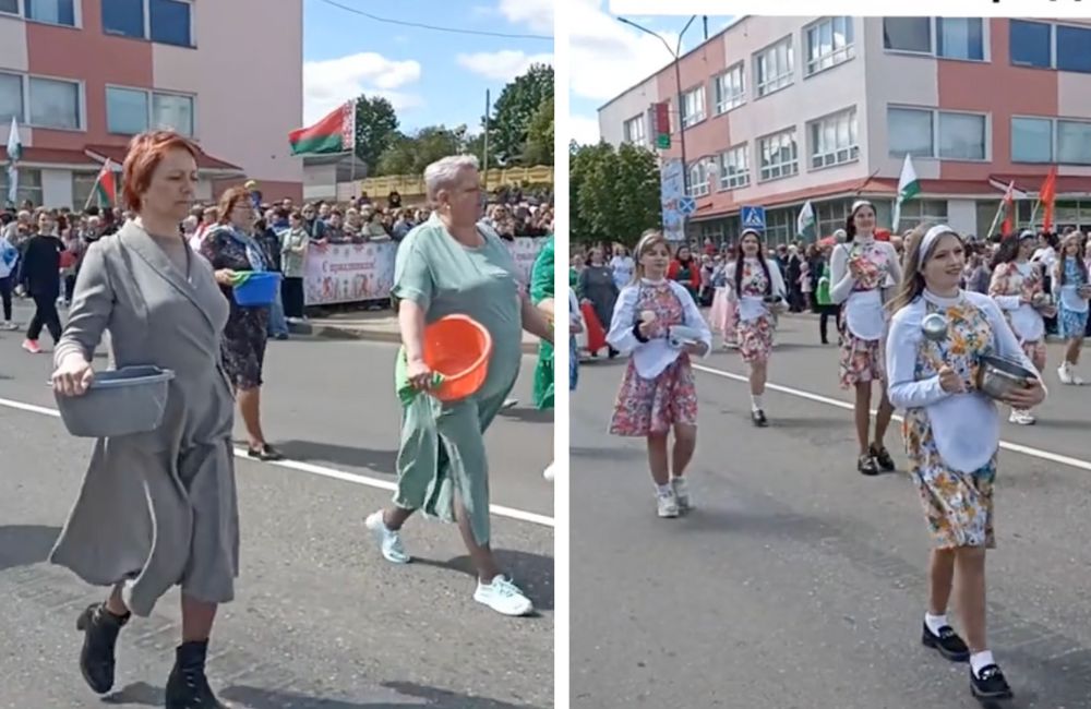Скриншот видео с парада в день Победы в Березино.